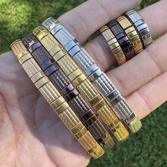 MILOR Stretch Bracelet & Ring Set Stainless Steel Bronze Silver Rose Gold Tone - Picture 6 of 11